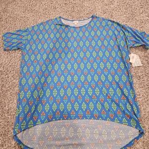 LuLaRoe Blue Geometric Short Sleeve Tee